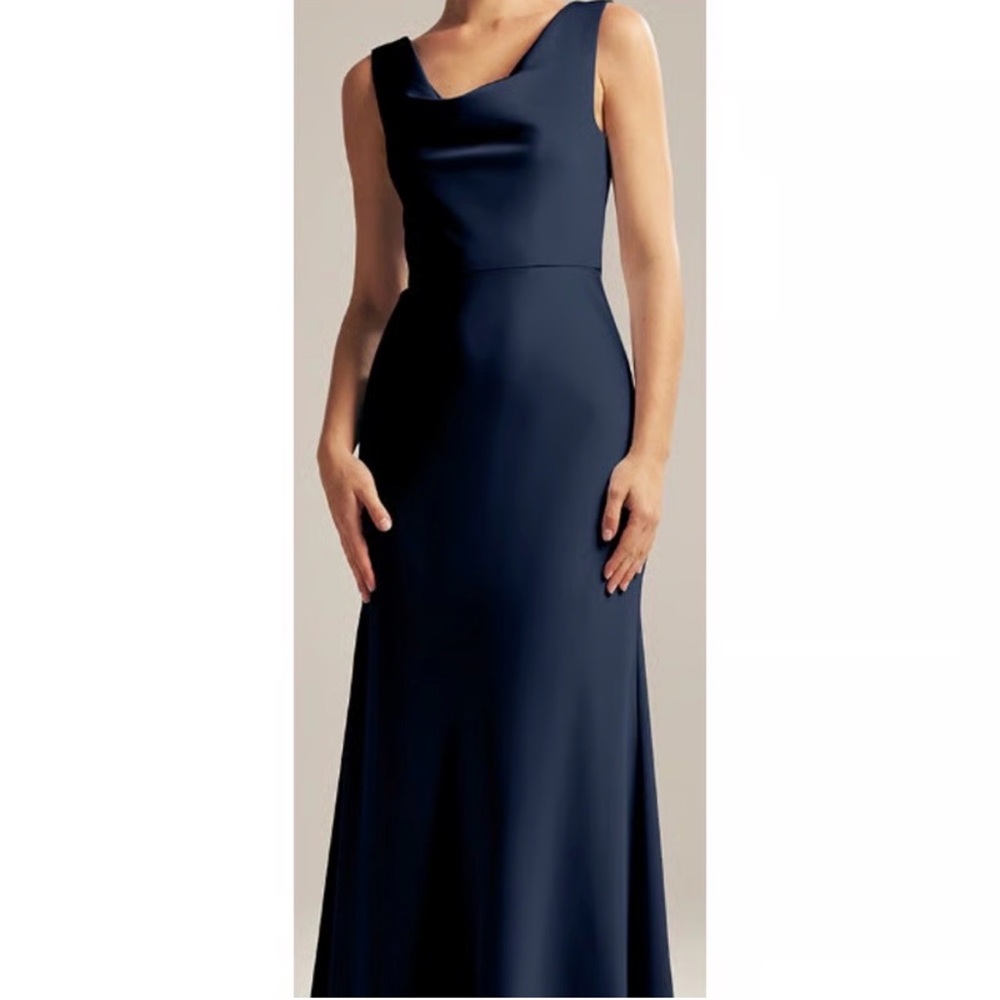 AW BRIDAL Size 4 dark navy blue satin bridesmaid formal prom maxi dress